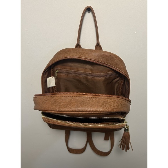 Brown Faux Leather Backpack Bag Purse 10" - Picture 3 of 9